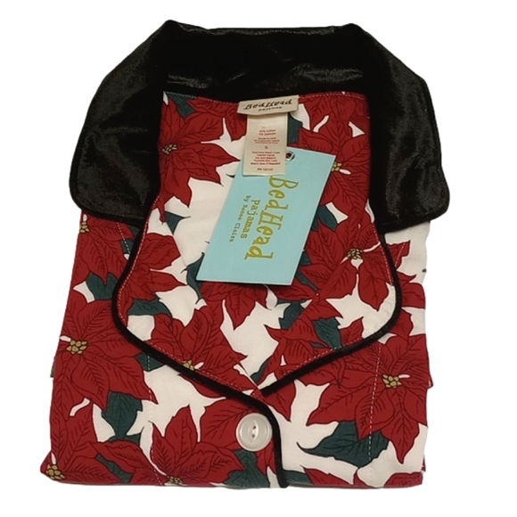 🆕 BED HEAD PAJAMAS WHITE WOMENS NIGHT GOWN / ROBE WITH RED POINSETTIA PRINT - Picture 8 of 11